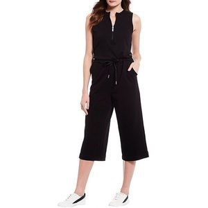 Performance Half Zip Sleeveless Drawstring Wide Leg Jumpsuit